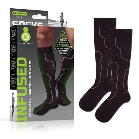 Compression Socks Green Drop* Knee High Small / Medium Black Closed Toe (PR)