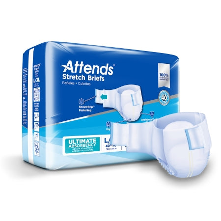 Unisex Adult Incontinence Brief Attends Stretch Large / X-Large Disposable Heavy Absorbency (BG)