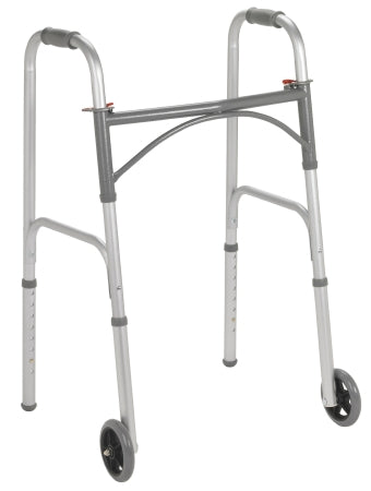 Dual Release Folding Walker with Wheels Adjustable Height drive* Steel Frame 350 lbs. Weight Capacity 32 to 39 Inch Height (EA)