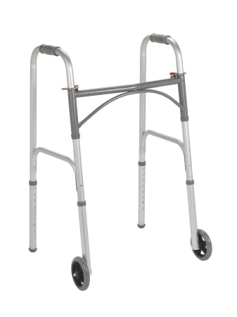 Dual Release Folding Walker with Wheels Adjustable Height drive* Steel Frame 350 lbs. Weight Capacity 21 to 32 Inch Height (EA)