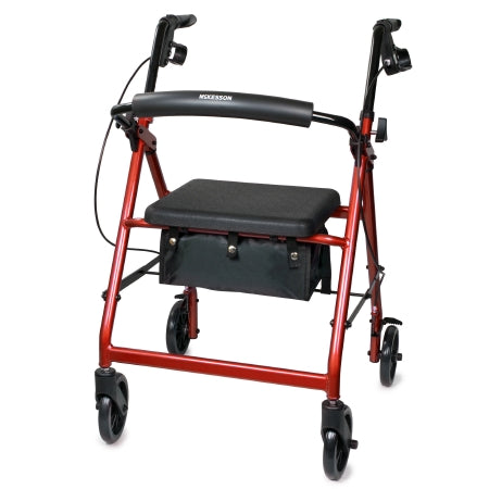 4 Wheel Rollator McKesson Red Adjustable Height / Folding Aluminum Frame (EA)