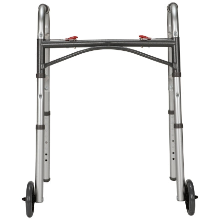 Dual Release Folding Walker with Wheels Adjustable Height McKesson Aluminum Frame 350 lbs. Weight Capacity 25 to 32-1/4 Inch Height (CS)