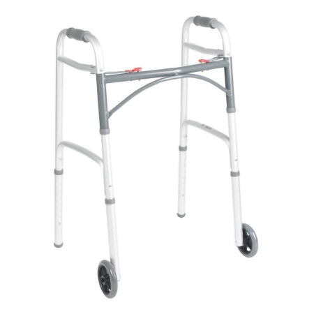 Dual Release Folding Walker with Wheels Adjustable Height McKesson Aluminum Frame 350 lbs. Weight Capacity 25 to 32-1/4 Inch Height (EA)